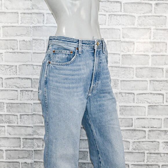 B SIDES Women's High Rise Raw crop wide leg Denim Jeans Distressed wash sz 28 - Picture 12 of 13